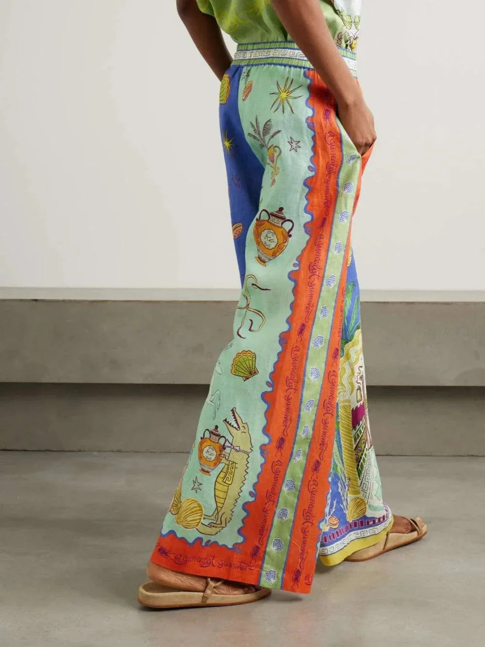 Summer Fantasy Print Short Sleeve Loose Top and Pants Set
