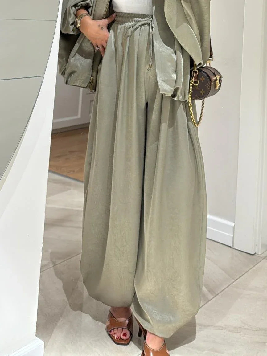 Brown Jacket + Drawstring Pants Casual Two-piece Suit