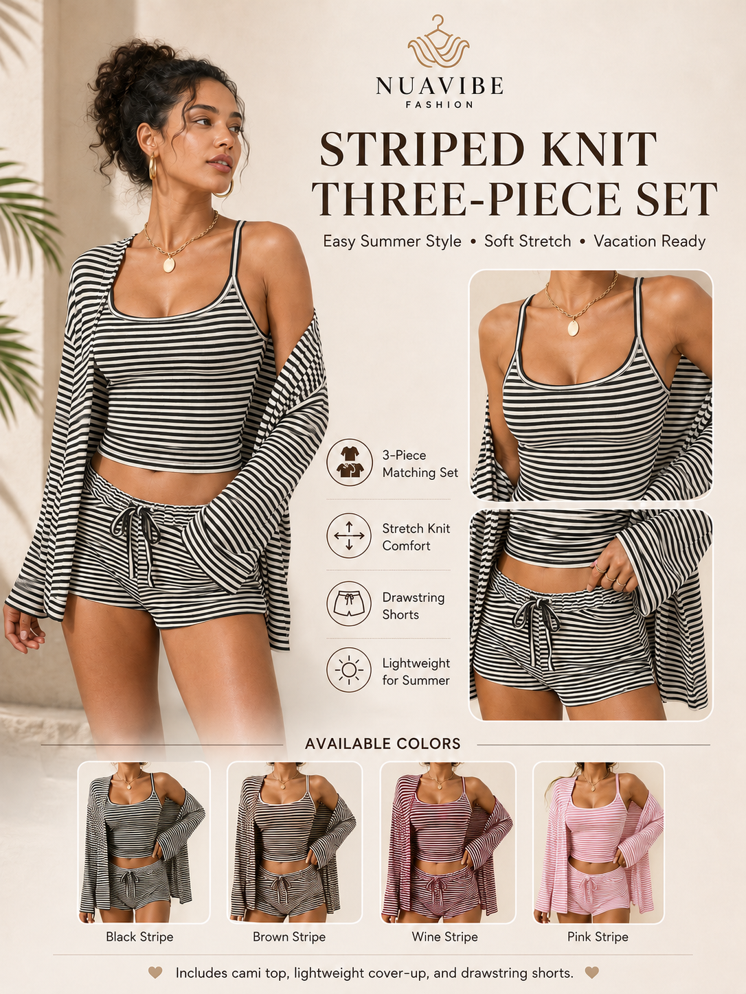 Striped Knit Three-Piece Set