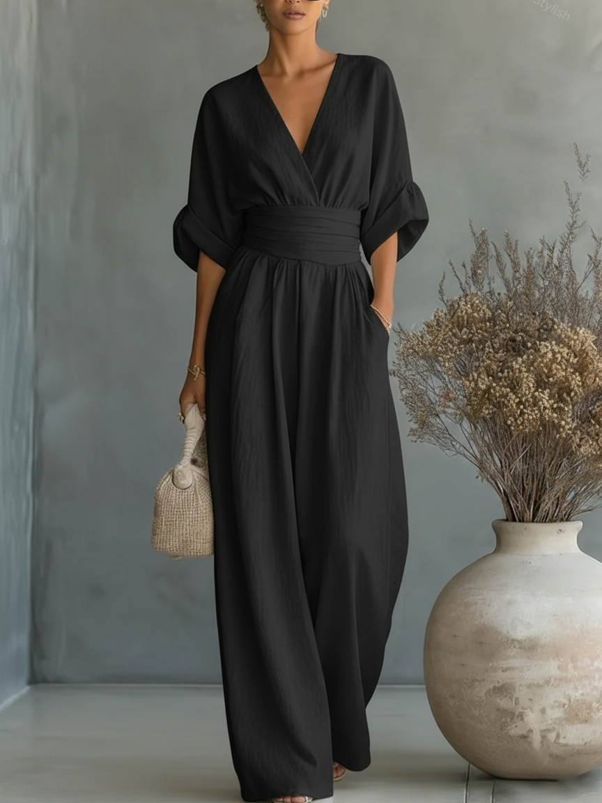 Eliane™ | Pastel Blue V-Neck Jumpsuit