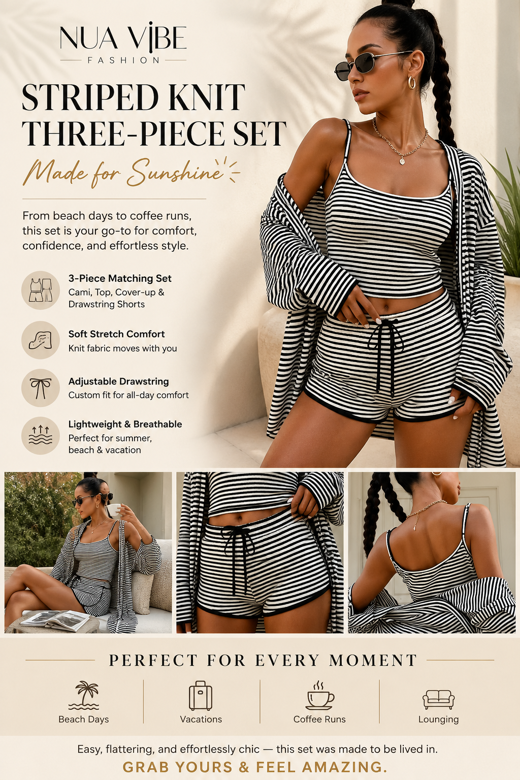 Striped Knit Three-Piece Set