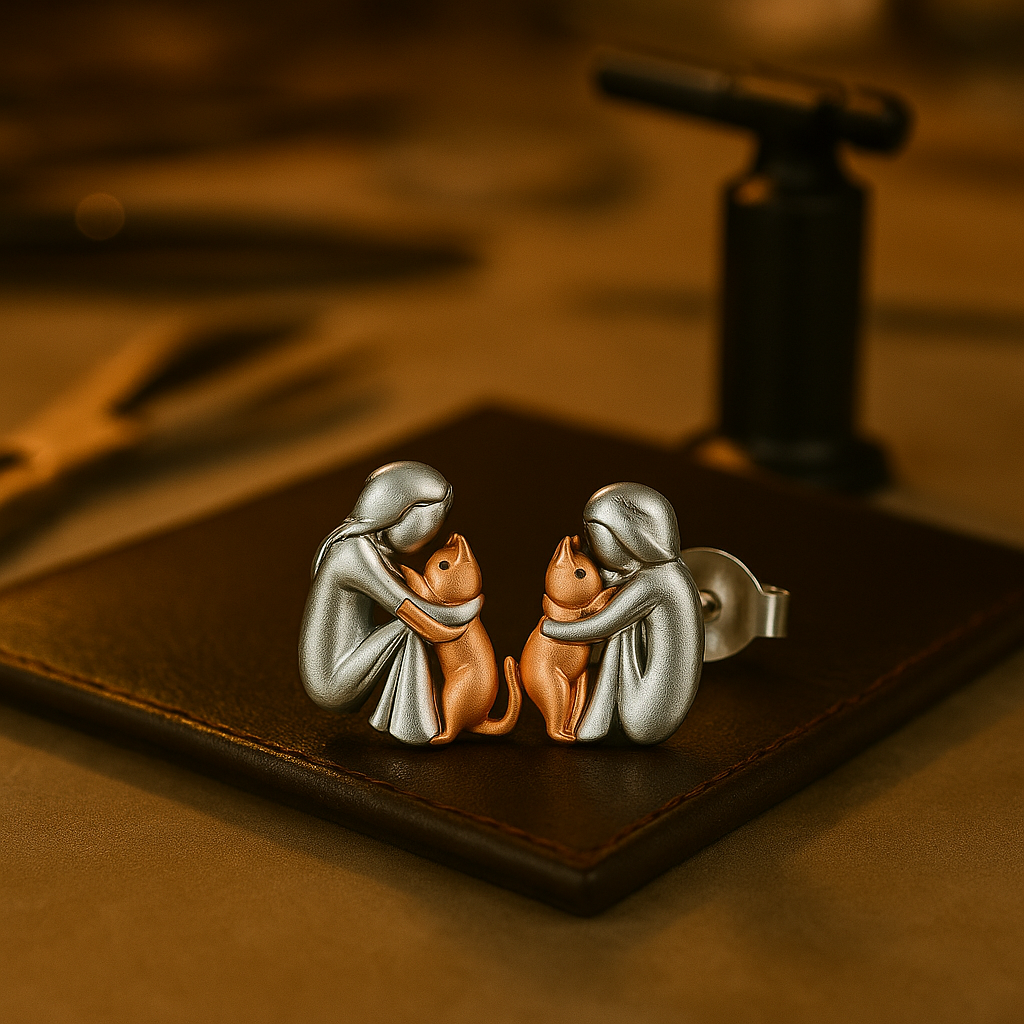 Bicolor Silver and Gold Cat Cuddle Earrings